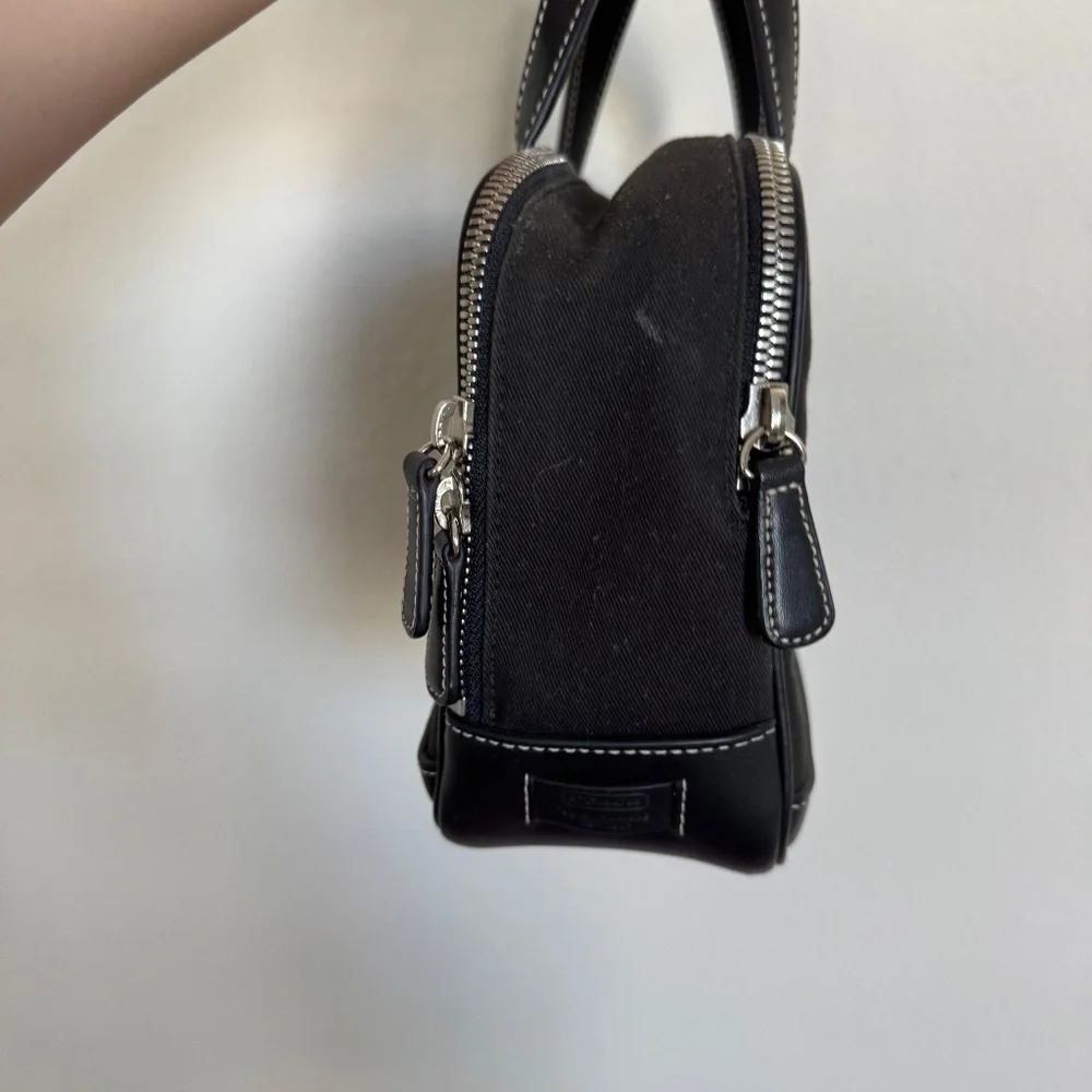 Coach Double Zipper Cosmetic Canvas and Leather Black Bag Purse
